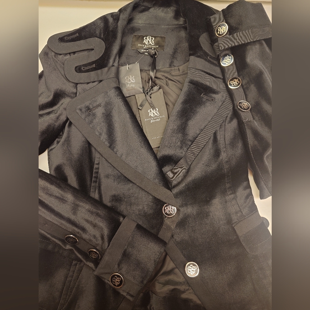 NWT Black Velvet ROCK & REPUBLIC Tailor Made Couture Runway Tux Jacket 00, XXS